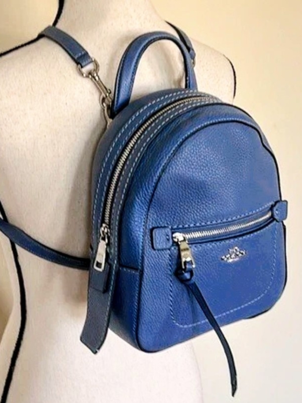 Coach Mini Pebbled Leather Backpack in Blue